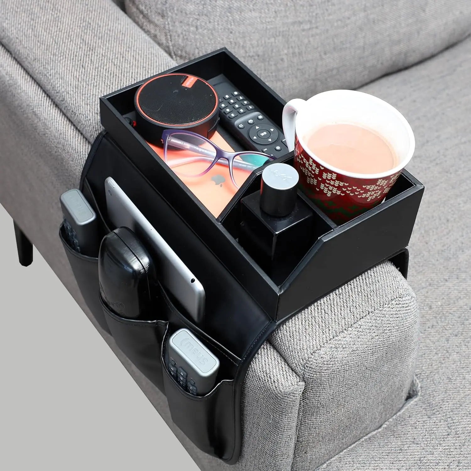BowLift | Elegant Sofa Armrest Tray with Organizer for Drinks and Accessories