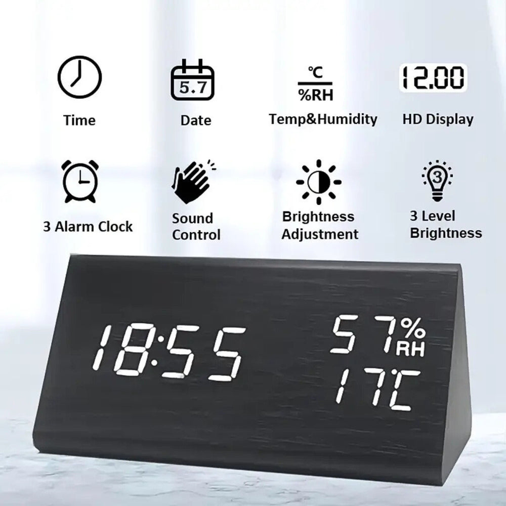 BowLift | Elora Wooden LED Alarm Clock Digital Display