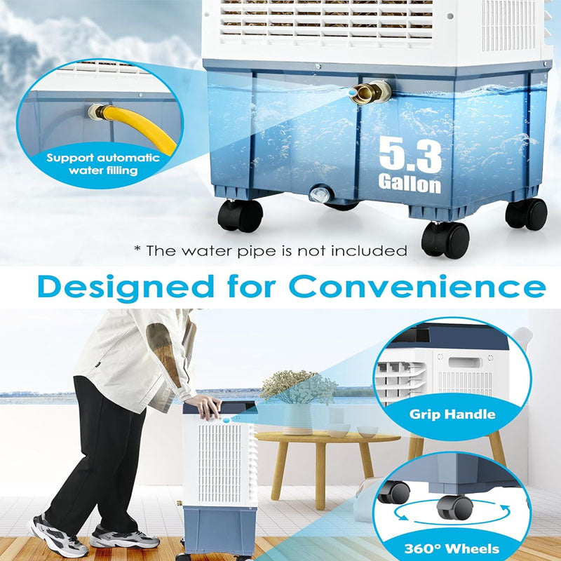 BowLift | Evaporative Cooler 1800CFM Swamp Cooler with 12H Timer, 110° Oscillation Indoor/Outdoor Use