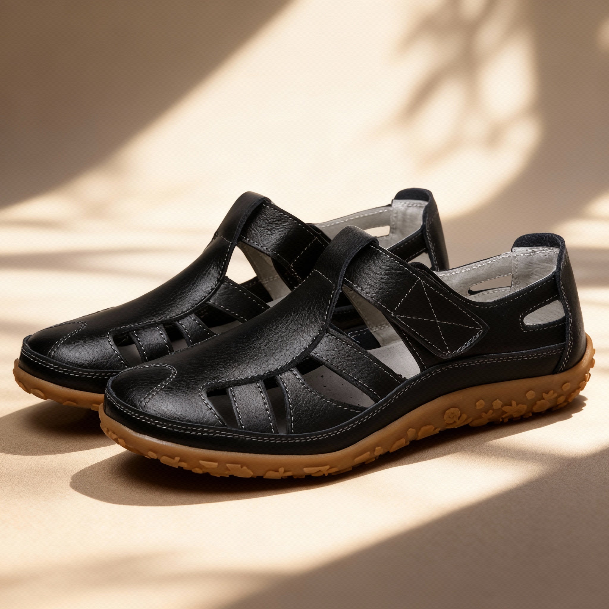 BowLift | Orthopedic Retro Sandals | Split Leather Anti-Slip Flats | Anatomical Arch Support | Shock-Absorbing Rubber Outsole | Diabetic-Friendly Wide Toe Box | Slip-On Ergonomic Footwear