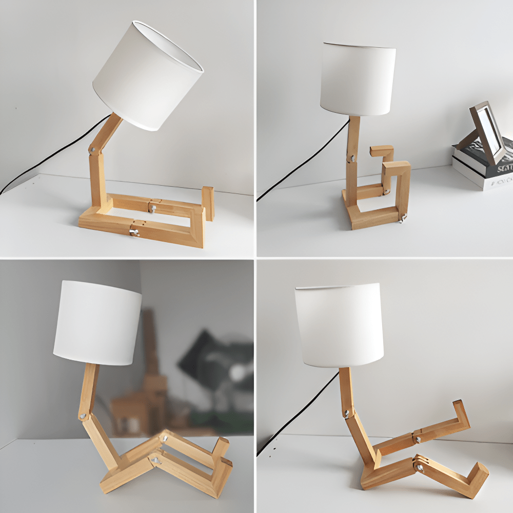 BowLift | Adjustable wooden lamp in robot design for reading & working light