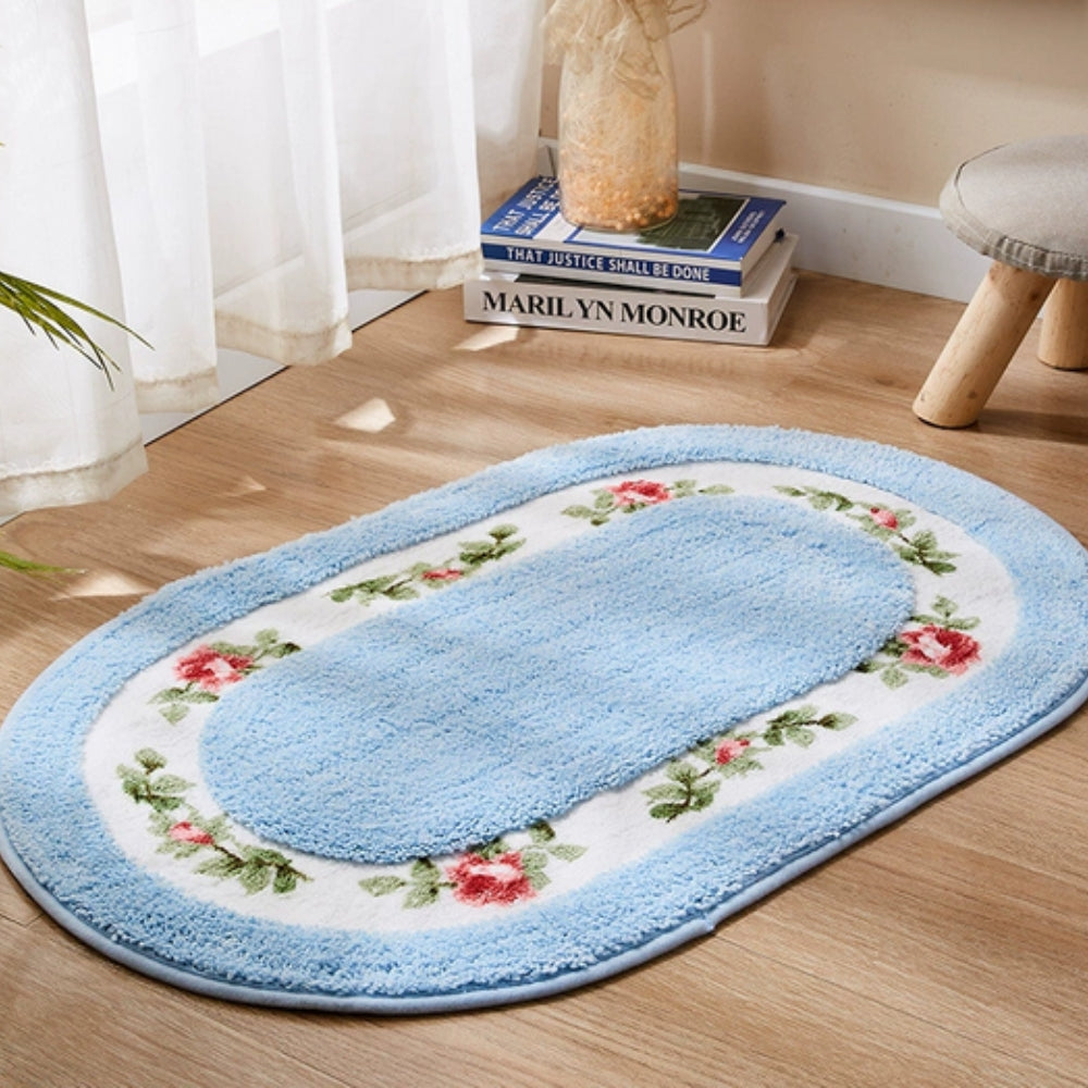 BowLift | Floral Oval Plush Bath Mat