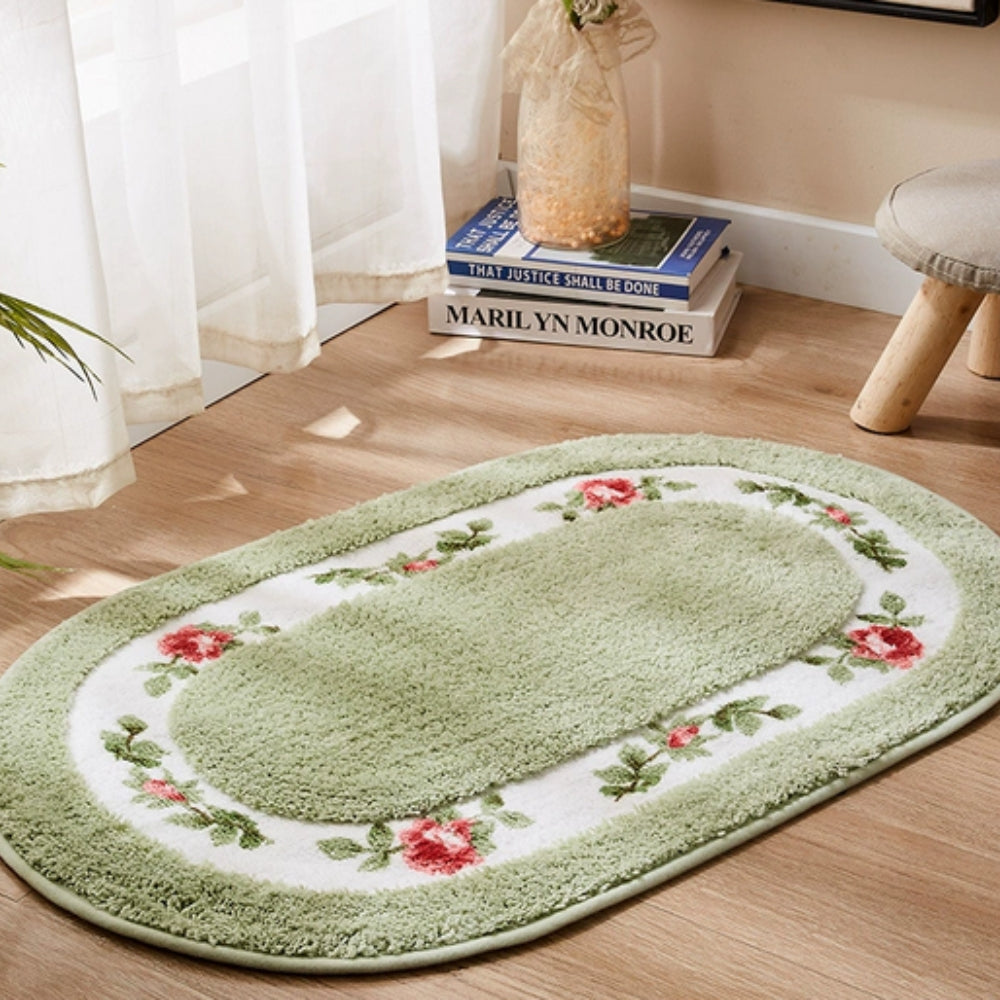 BowLift | Floral Oval Plush Bath Mat