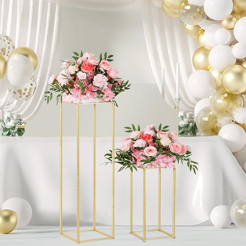 BowLift | Wedding Flower Stand 2Pcs Gold Flower Stand for Wedding, Metal Column Vases Stand Shiny Gold Wedding Flower Stand, Rectangular Flower Display Rack for Wedding Party Birthday Events Reception (31.5 inch Tall)