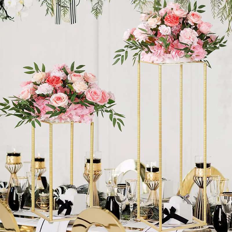 BowLift | Wedding Flower Stand 2Pcs Gold Flower Stand for Wedding, Metal Column Vases Stand Shiny Gold Wedding Flower Stand, Rectangular Flower Display Rack for Wedding Party Birthday Events Reception (31.5 inch Tall)