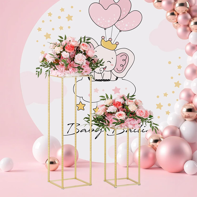 BowLift | Wedding Flower Stand 2Pcs Gold Flower Stand for Wedding, Metal Column Vases Stand Shiny Gold Wedding Flower Stand, Rectangular Flower Display Rack for Wedding Party Birthday Events Reception (31.5 inch Tall)