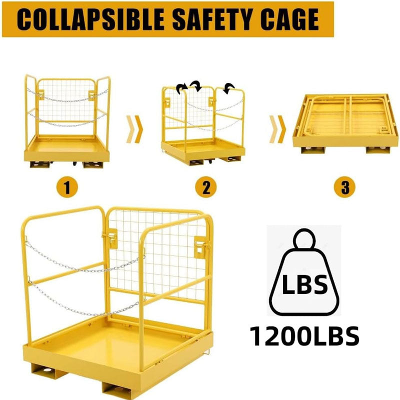BowLift | Yellow Forklift Safety Cage, Suitable For Aerial Work, Foldable Heavy Duty Steel Forklift Work Platform