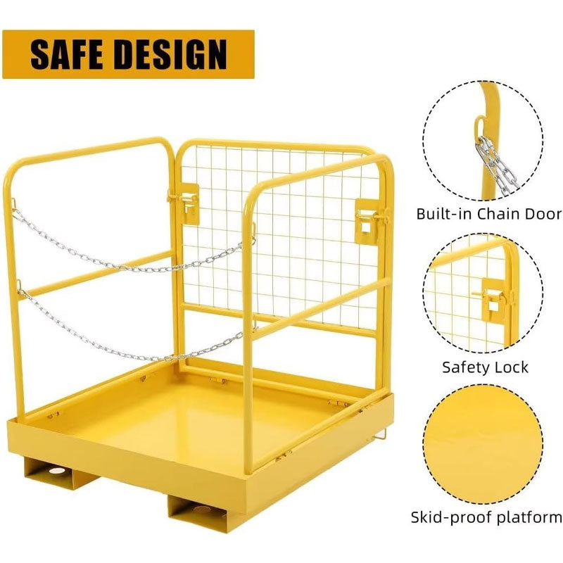 BowLift | Yellow Forklift Safety Cage, Suitable For Aerial Work, Foldable Heavy Duty Steel Forklift Work Platform