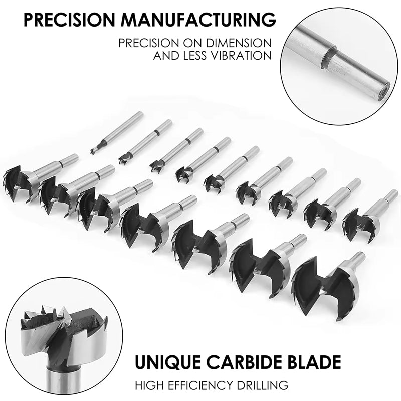 BowLift | 16Pcs/Set Forstner Carbon Steel Boring Drill Bits Woodworking Self Centering Hole Saw Forstner Drill Bit With Center Positioning