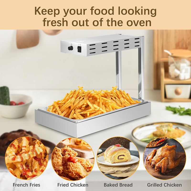 BowLift | Stainless Steel French Fry Warmer Commercial Heat Light Food Warmer Thermostable Food Heating Lamp for Chips