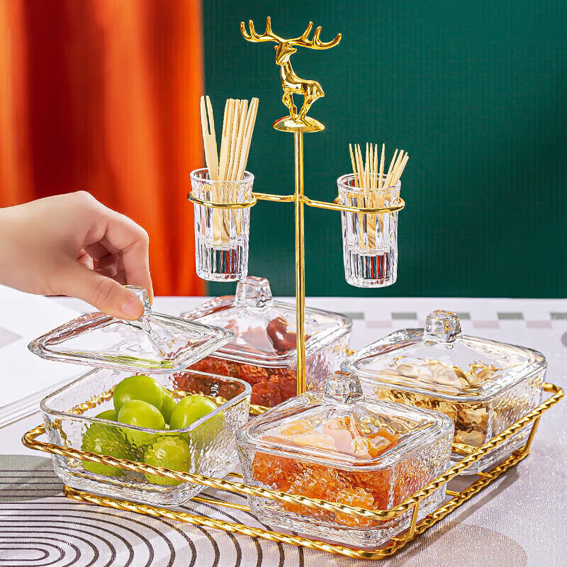 BowLift | Yulu Ping An Snack Plate Dry Fruit Plate With Cover Creative Home Living Room Candy Plate Glass Snack Plate Melon Seed Plate