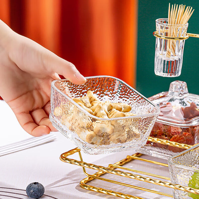 BowLift | Yulu Ping An Snack Plate Dry Fruit Plate With Cover Creative Home Living Room Candy Plate Glass Snack Plate Melon Seed Plate