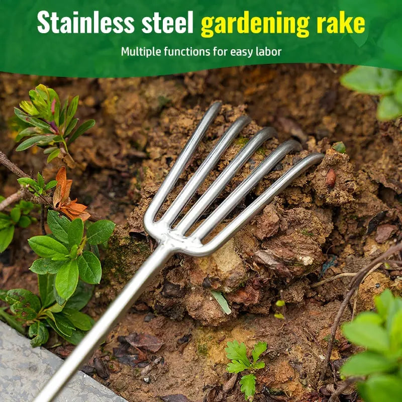 BowLift | Garden rake made of stainless steel — Sturdy hand rake with non-slip grip