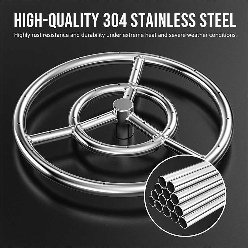 BowLift | 12" Round Fire Pit Burner Ring, 304 Stainless Steel