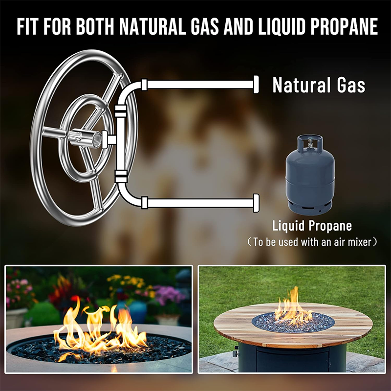 BowLift | 12" Round Fire Pit Burner Ring, 304 Stainless Steel