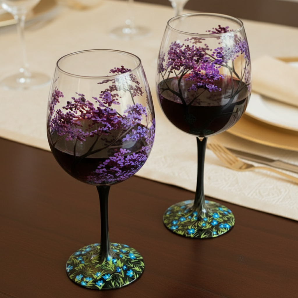 BowLift | Hand Painted Four Seasons Tree Wine Glasses | Unique Art