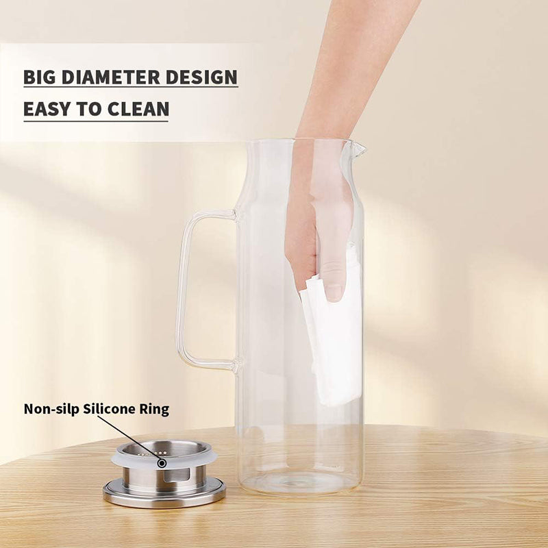 BowLift | 1500ml Water Pitcher Glass Pitcher with Lid and Handle Pitcher for Ice Tea and Homemade Juice Glass Carafe for Hot/Cold Water