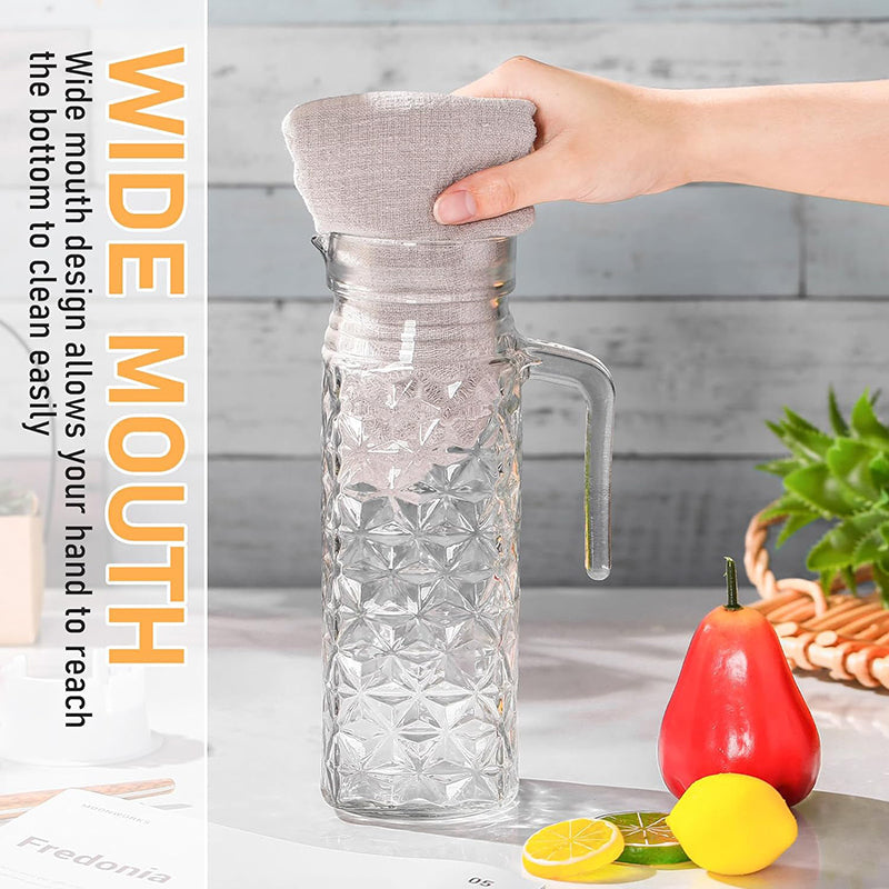 BowLift | 1.1L 2 Pcs Glass Pitcher with Lid Fridge Pitcher with Handle Glass Water Pitcher Juice Containers Milk Jug