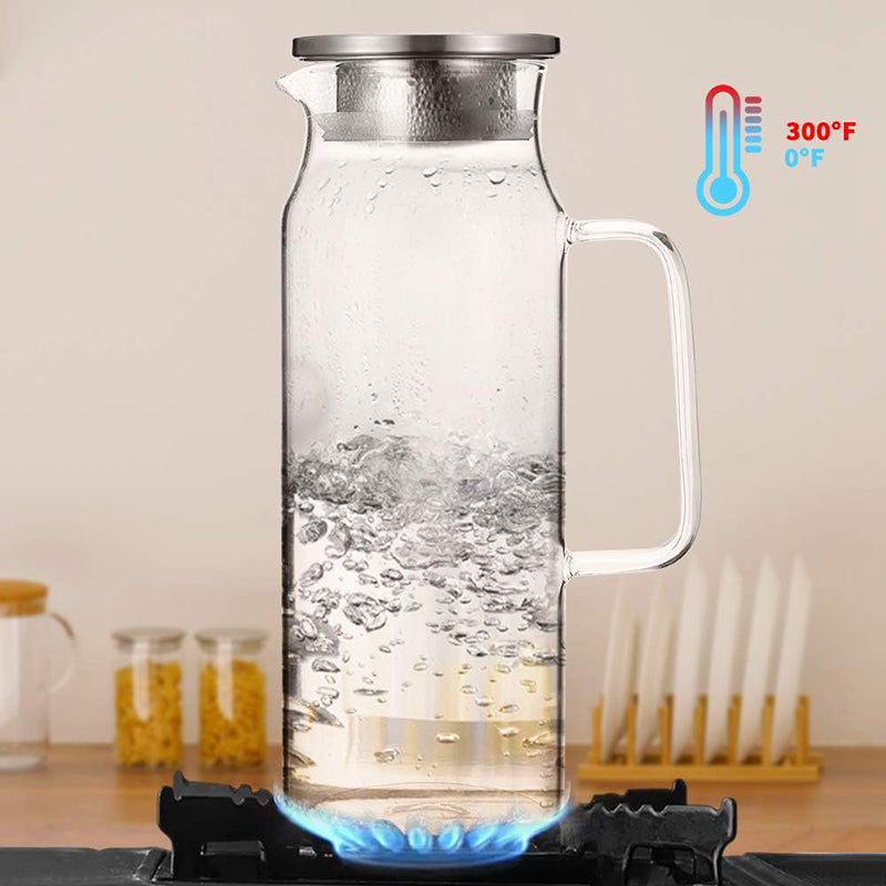 BowLift | 1500ml Water Pitcher Glass Pitcher with Lid and Handle Pitcher for Ice Tea and Homemade Juice Glass Carafe for Hot/Cold Water