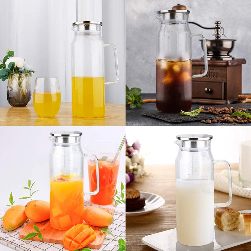 BowLift | 1500ml Water Pitcher Glass Pitcher with Lid and Handle Pitcher for Ice Tea and Homemade Juice Glass Carafe for Hot/Cold Water