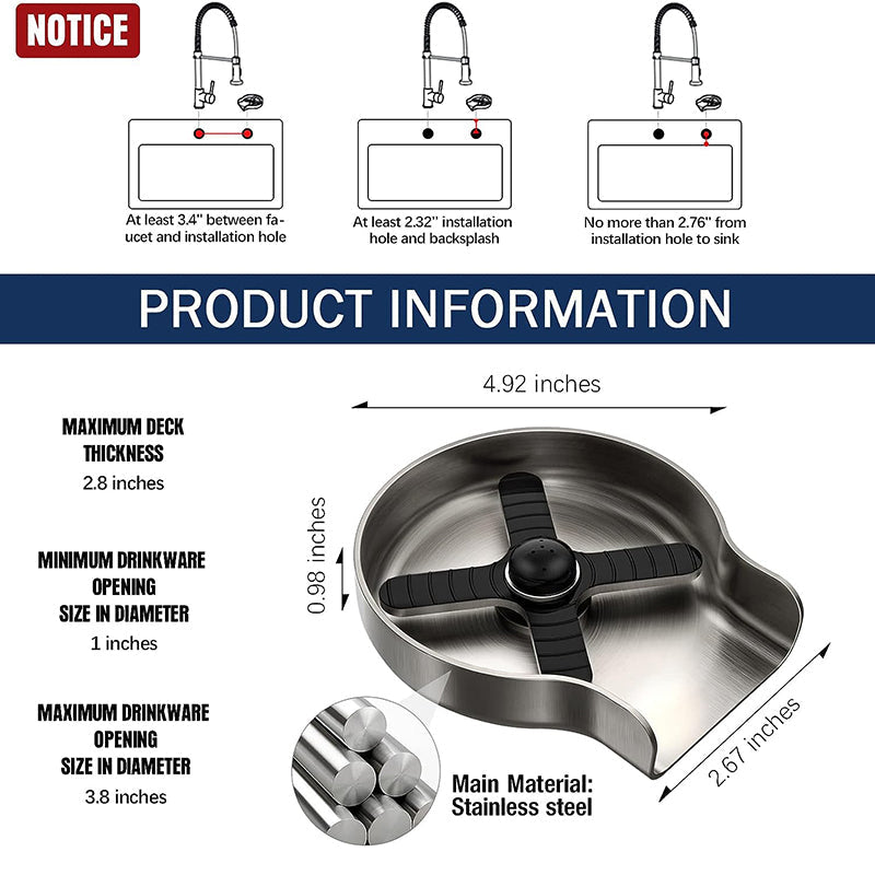 BowLift | Stainless Steel Metal Faucet Glass Rinser for Kitchen Sinks,Bottle Washer,Kitchen Sink Accessories