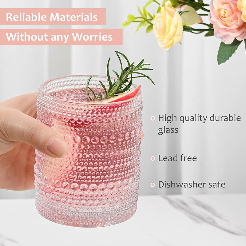 BowLift | 12 oz Hobnail Glass Cups Vintage Glassware Drinking Glasses Set of 6 Clear Water Tumbler for Beer,Cocktail,Whiskey,Juice