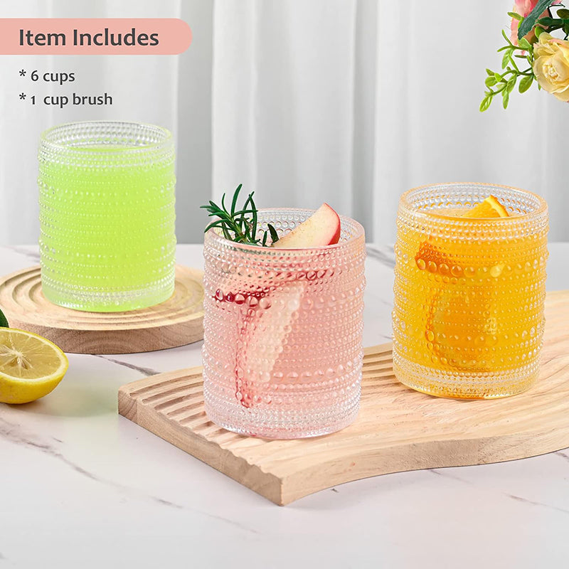 BowLift | 12 oz Hobnail Glass Cups Vintage Glassware Drinking Glasses Set of 6 Clear Water Tumbler for Beer,Cocktail,Whiskey,Juice