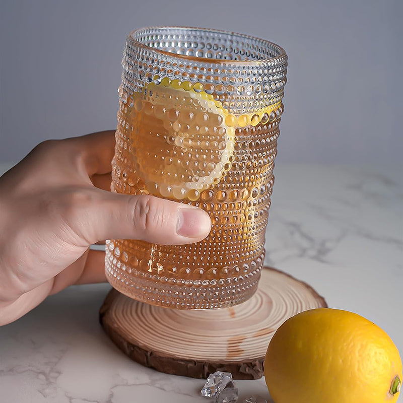 BowLift | 15Oz Drinking Glasses Set of 8, Vintage Glassware Sets for Kitchen and Bar Beaded Glass Cups, Clear Bubble Glassware Sets