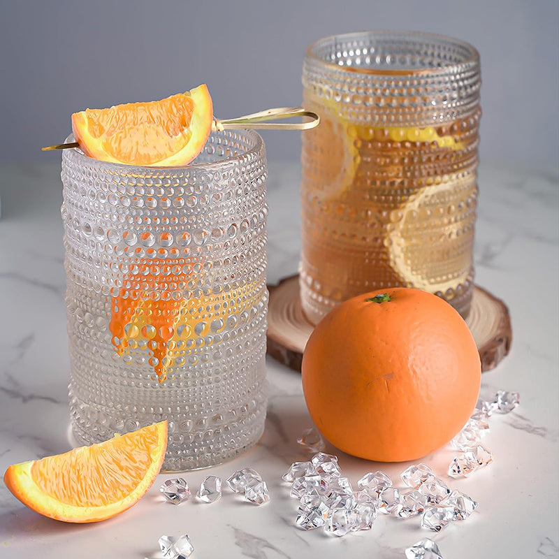BowLift | 15Oz Drinking Glasses Set of 8, Vintage Glassware Sets for Kitchen and Bar Beaded Glass Cups, Clear Bubble Glassware Sets