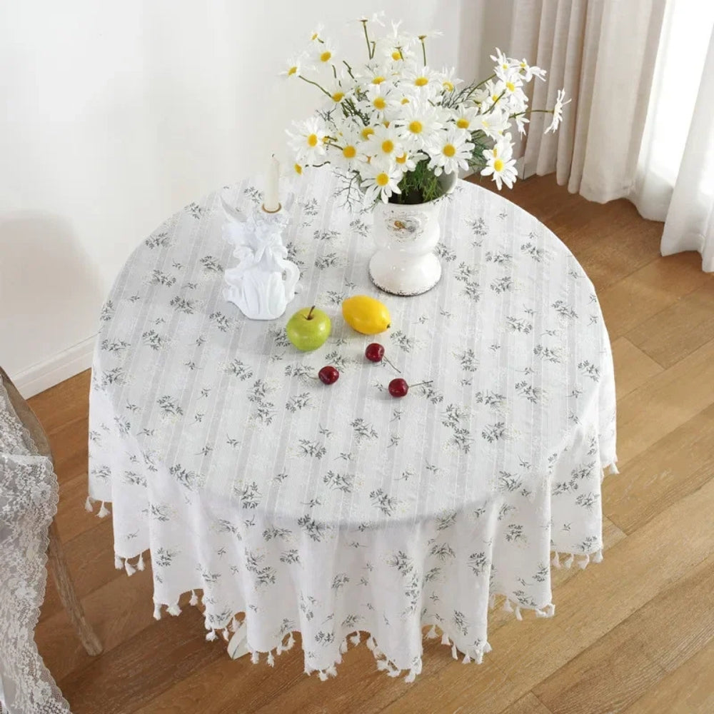 BowLift | Golden Tassel Floral Round Table Cloth
