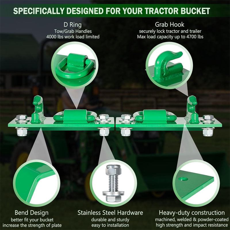 BowLift | Grab Hooks Heavy Duty Bolt on Tractor Grab Hooks 1/4" Bolt on Grab Hooks for Tractor Bucket RV
