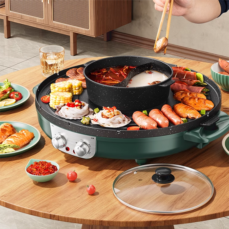 BowLift | 1800W Electric Hot Pot Grill Multifunctional Hot Pot Electric Grill Integrated Pot Household Less Smoke Korean Grill Pan Shabu-Shabu Grill Dual-Purpose Grilled Fish Grill Machine