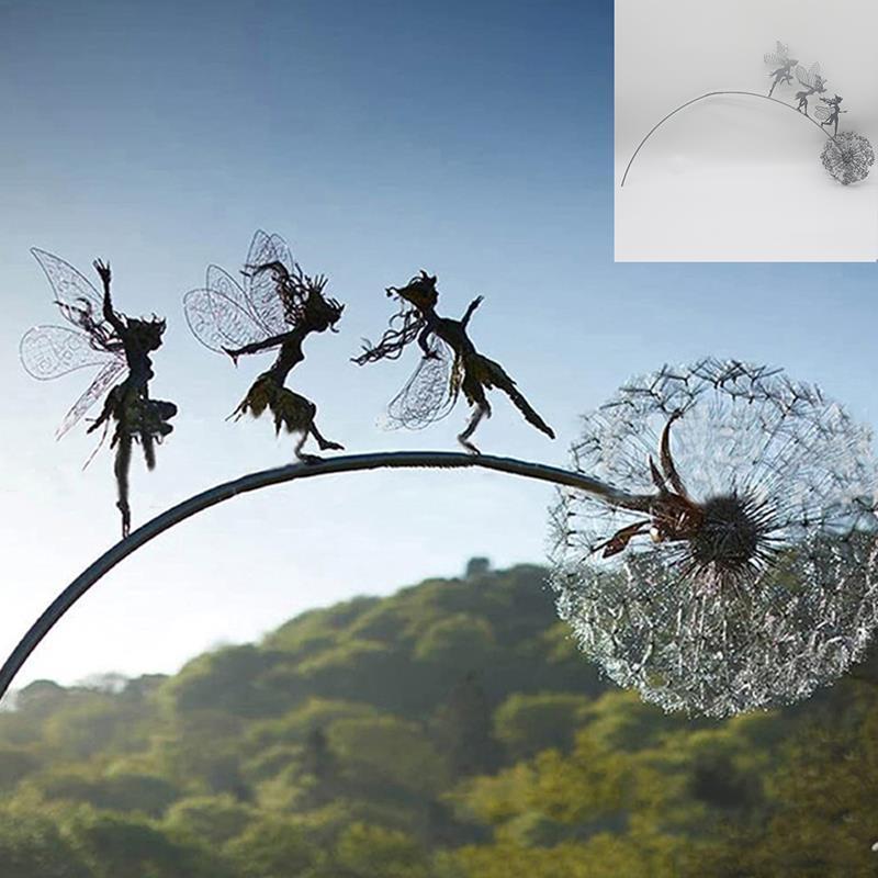 BowLift | Fairies and Dandelions Dancing Together Sculpture for Outdoor Garden