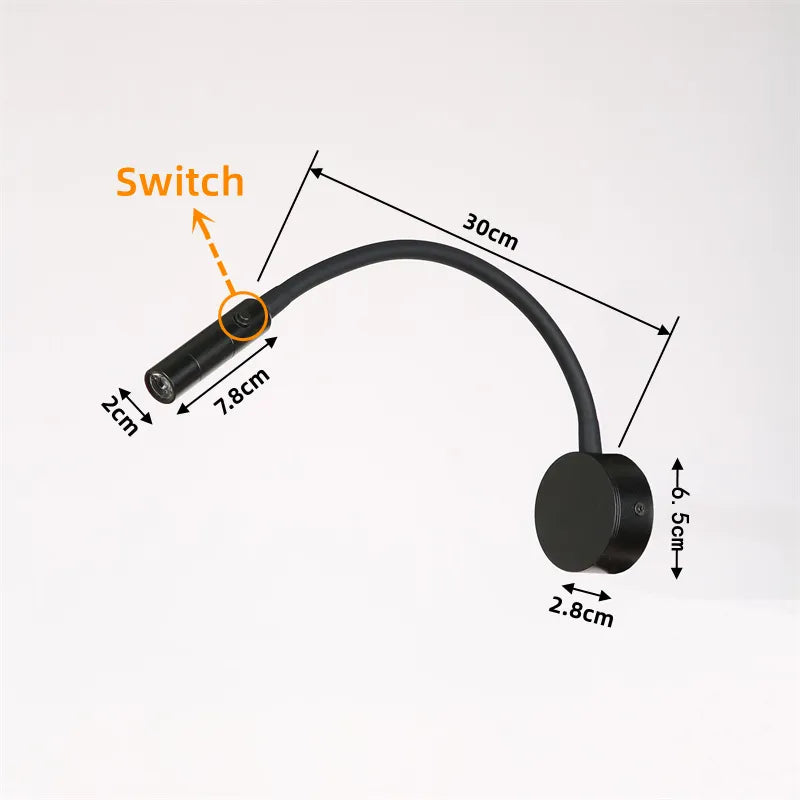 BowLift | Modern Flexible LED Reading Wall Lamp with Switch for Bedroom and Study - 1W/3W