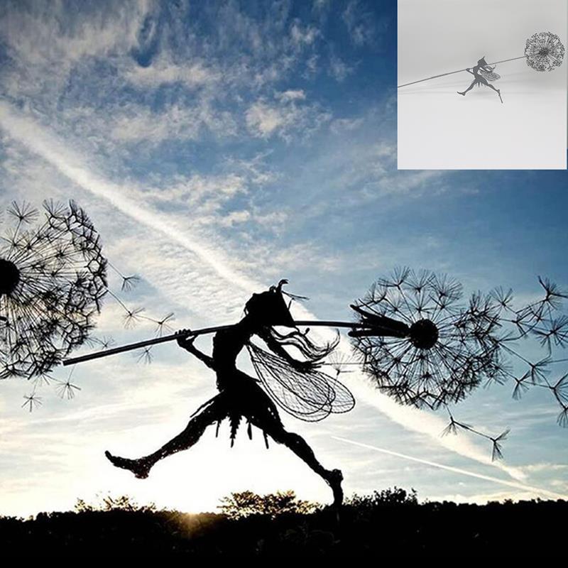 BowLift | Fairies and Dandelions Dancing Together Sculpture for Outdoor Garden