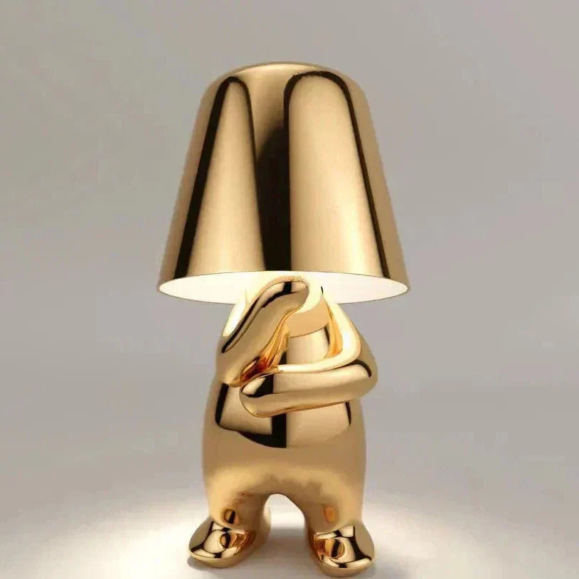 BowLift | Golden Man LED Thinking Table Lamp – Playful Nightstand Lamp for Bedroom & Decor