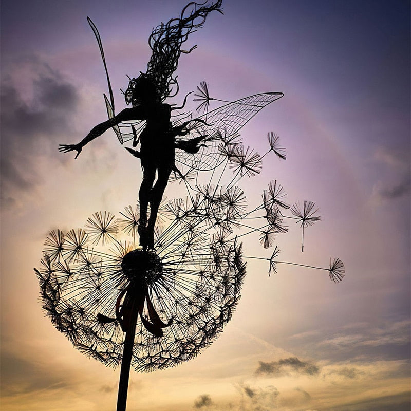 BowLift | Fairies and Dandelions Dancing Together Sculpture for Outdoor Garden