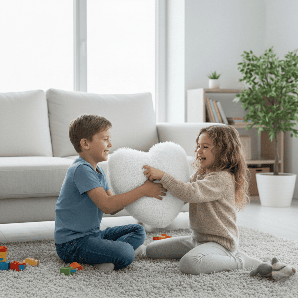 BowLift | Heart-shaped faux fur pillow for warm & modern living spaces