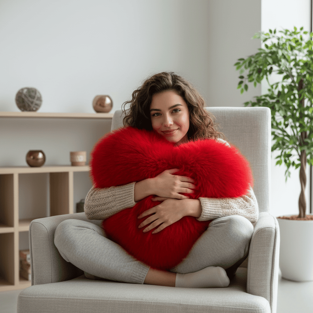 BowLift | Heart-shaped faux fur pillow for warm & modern living spaces
