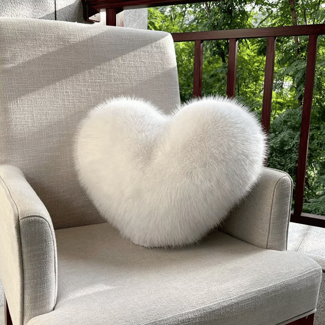BowLift | Heart-shaped faux fur pillow for warm & modern living spaces