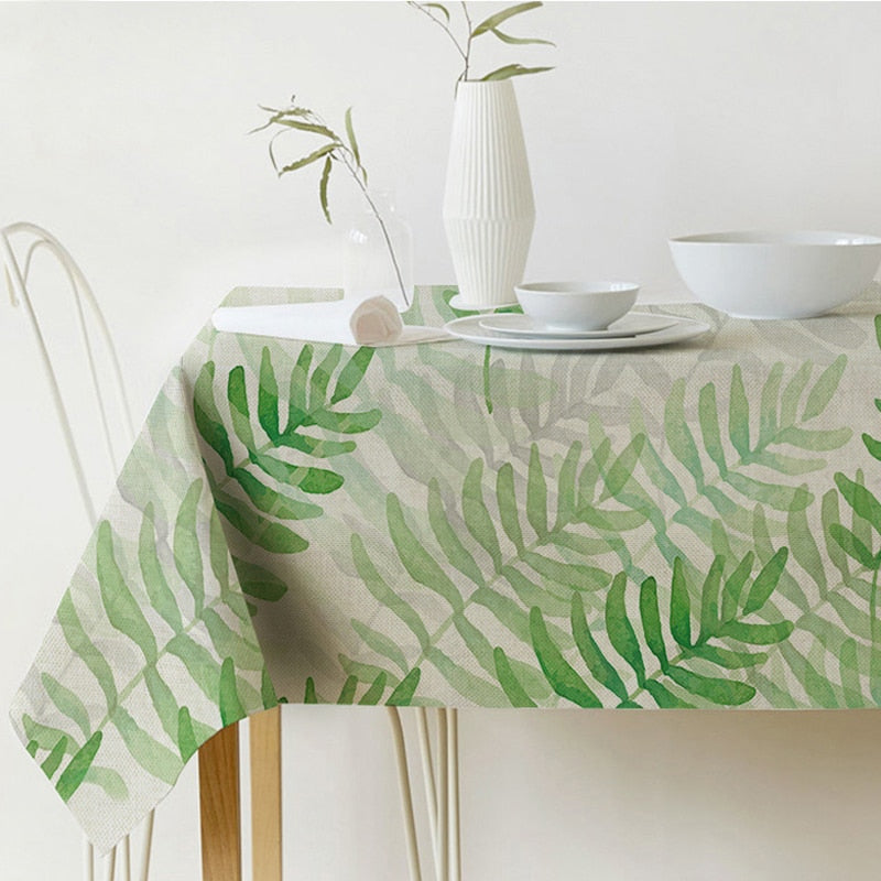 BowLift | Nordic modern linen cotton square green tropical leaf tablecloth cover cloth