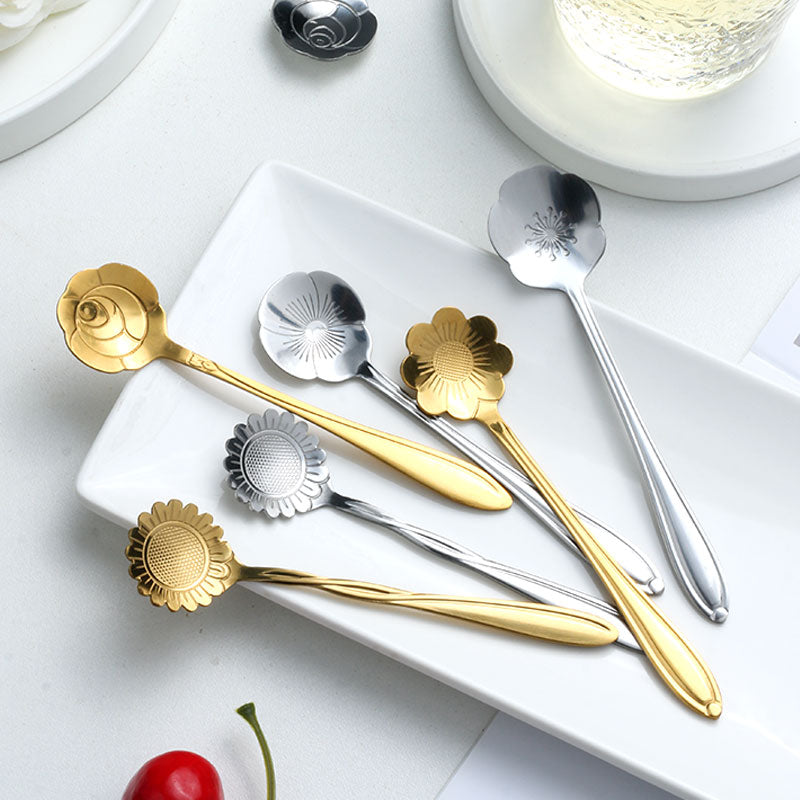 BowLift | 8-piece stainless steel teaspoon set with flower design