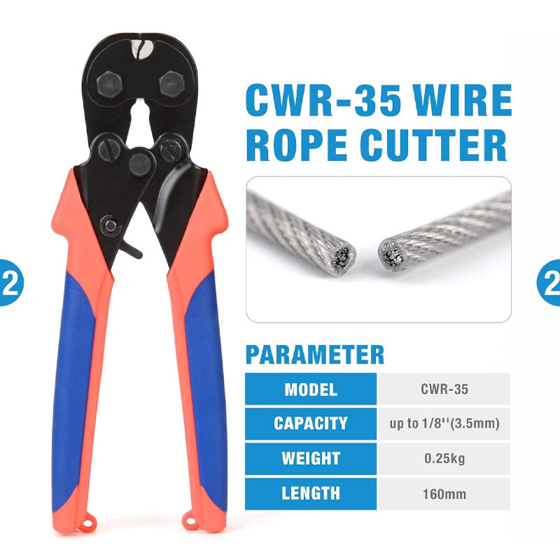 BowLift | Wire Rope Crimping Tool For Aluminum Crimp Ferrules, Oval Sleeves, 3/64" To 1/8", Wire Rope Crimping Tool Kit With Wire Rope Cutter