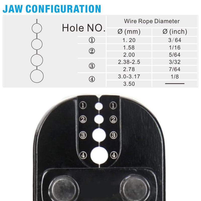BowLift | Wire Rope Crimping Tool For Aluminum Crimp Ferrules, Oval Sleeves, 3/64" To 1/8", Wire Rope Crimping Tool Kit With Wire Rope Cutter