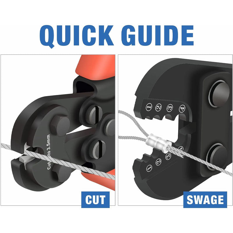 BowLift | Wire Rope Crimping Tool For Aluminum Crimp Ferrules, Oval Sleeves, 3/64" To 1/8", Wire Rope Crimping Tool Kit With Wire Rope Cutter