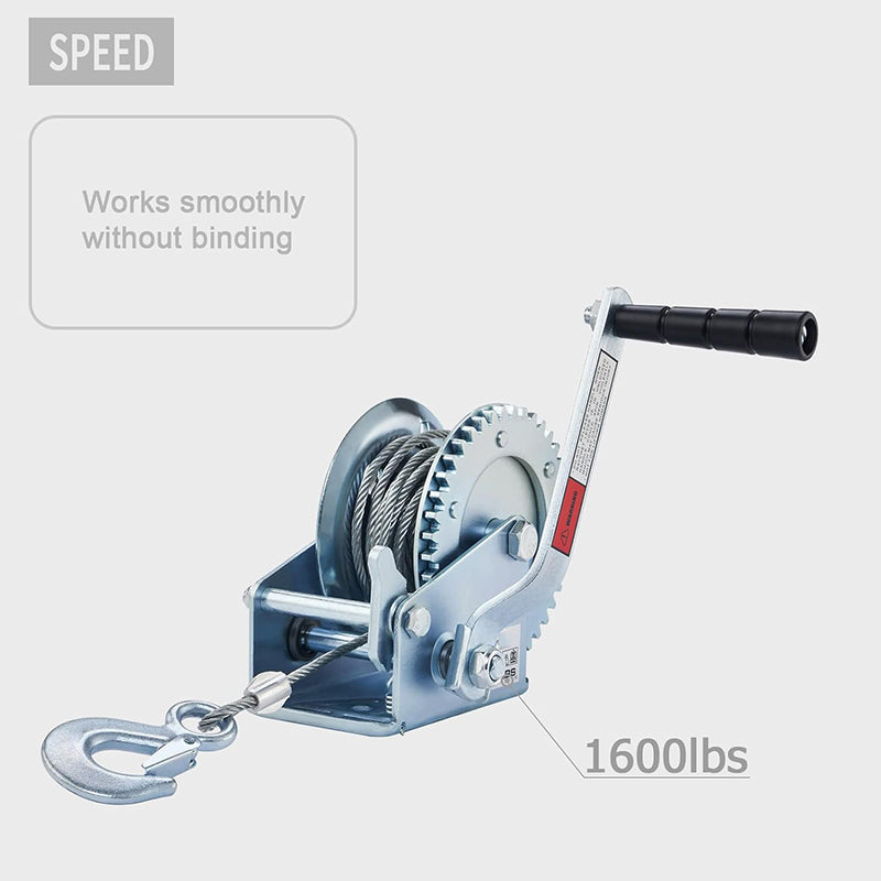 BowLift | 1600lbs Hand Winch Boat Winch with 10m Cable Manual Winches Adjustable Corrosion Resistant Towing Winches