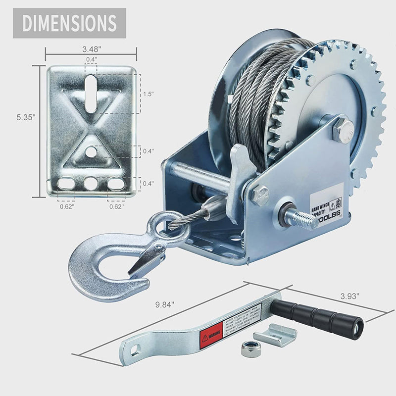 BowLift | 1600lbs Hand Winch Boat Winch with 10m Cable Manual Winches Adjustable Corrosion Resistant Towing Winches