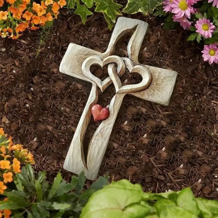 BowLift | Hand-carved wooden cross with intertwined hearts