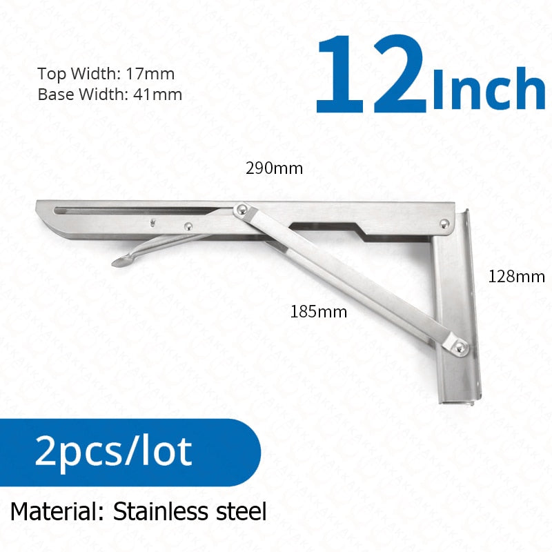 BowLift | 2-piece set collapsible shelf brackets, heavy-duty, made of stainless steel for tables, motorhomes and space-saving