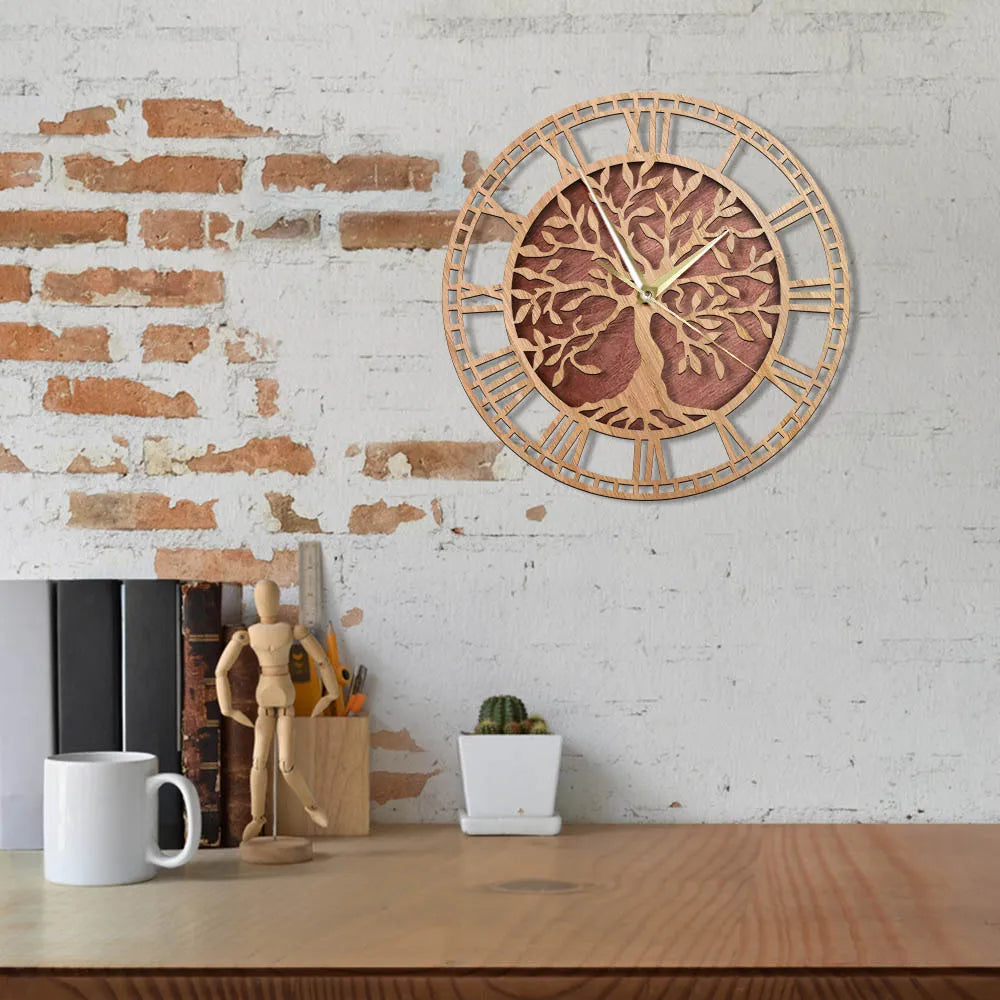 BowLift | WoodArt | Rustic wall clock made of wood in vintage style